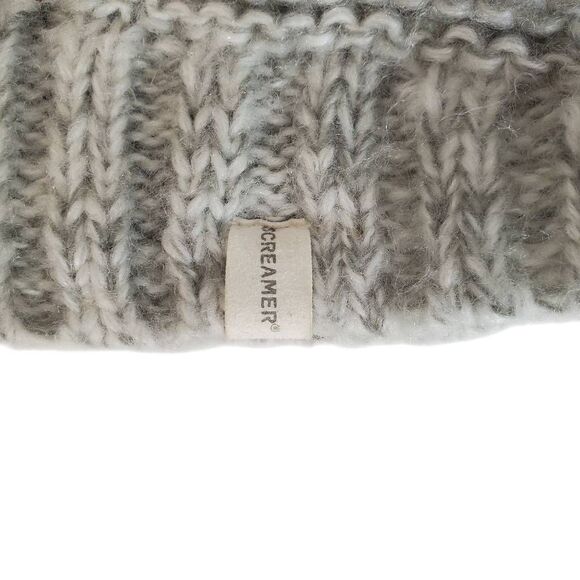 Screamer Hand Knit Space Dye Fleece Lined Button Beanie Hat White Gray One Size - Picture 6 of 9